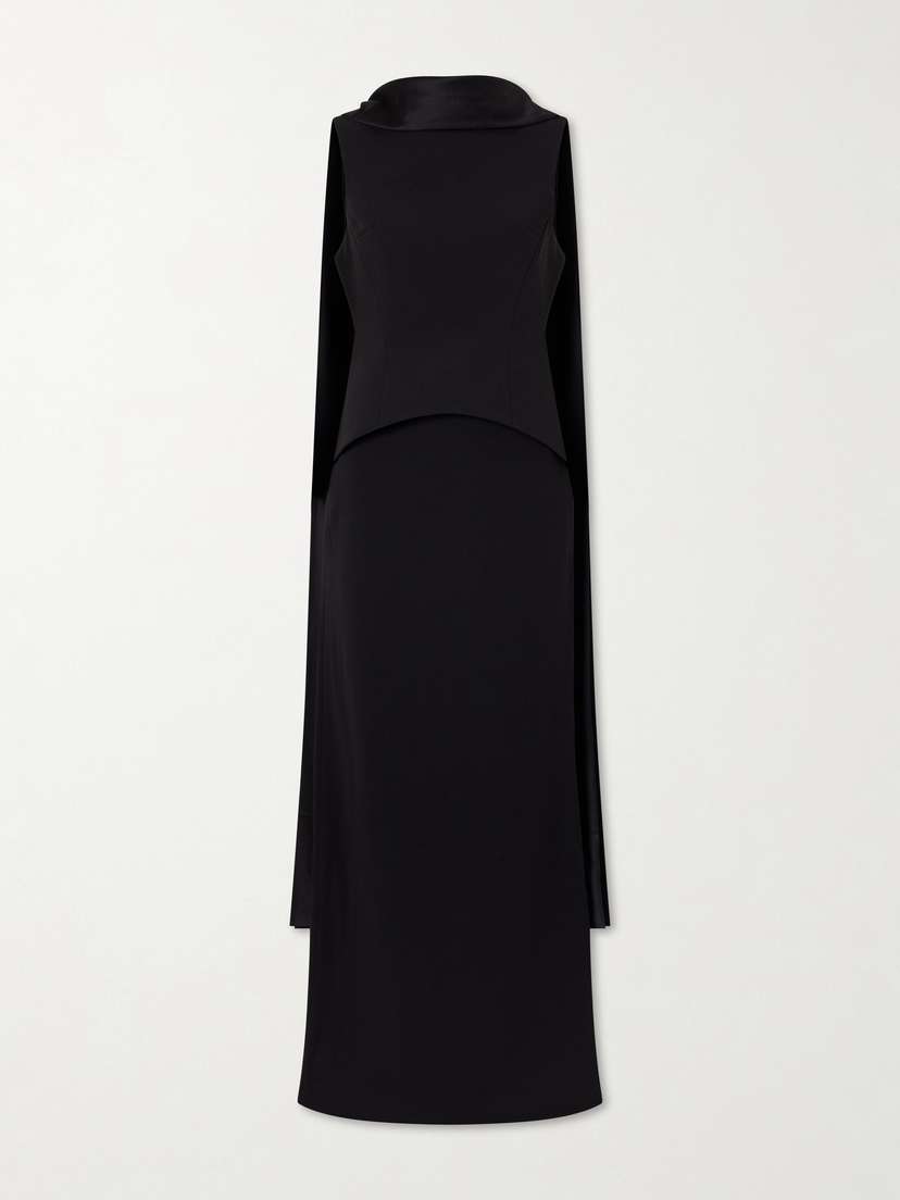 Solace London Annie Scarf-detailed Satin-trimmed Crepe Gown