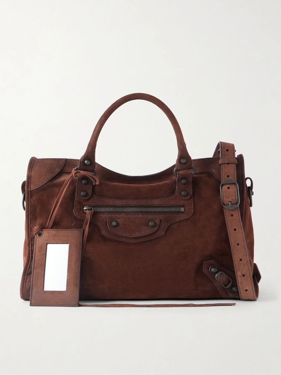 Le City studded leather-trimmed suede shoulder bag