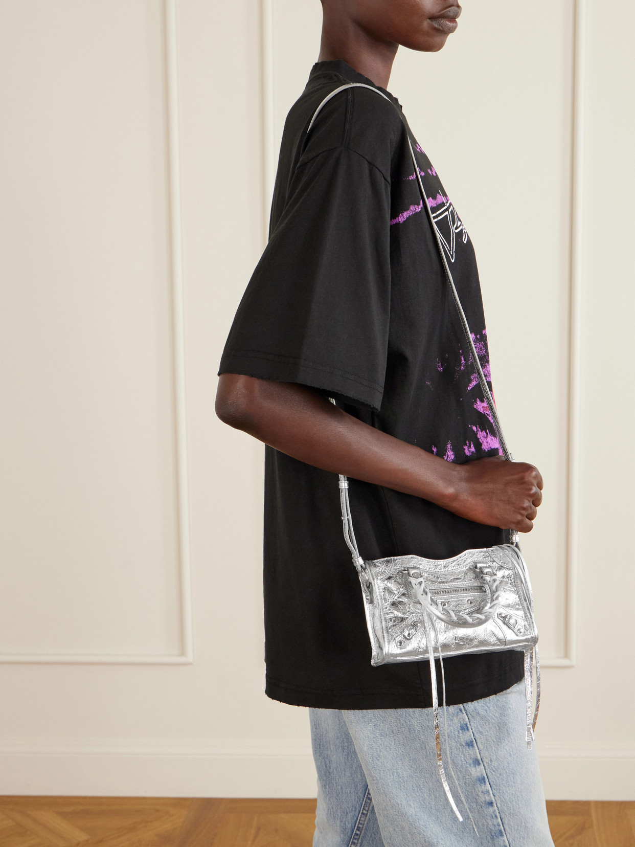 Le City Nano Embellished Crinkled-Leather Shoulder Bag