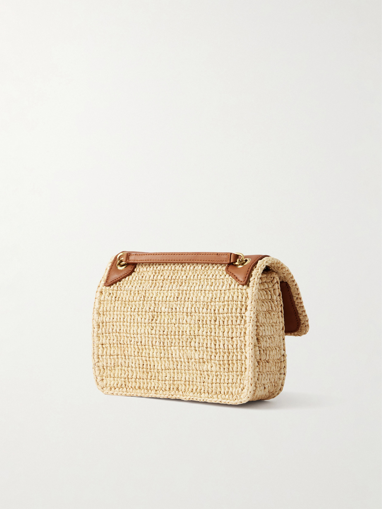 Niki Mini Leather-Trimmed Raffia Shoulder Bag