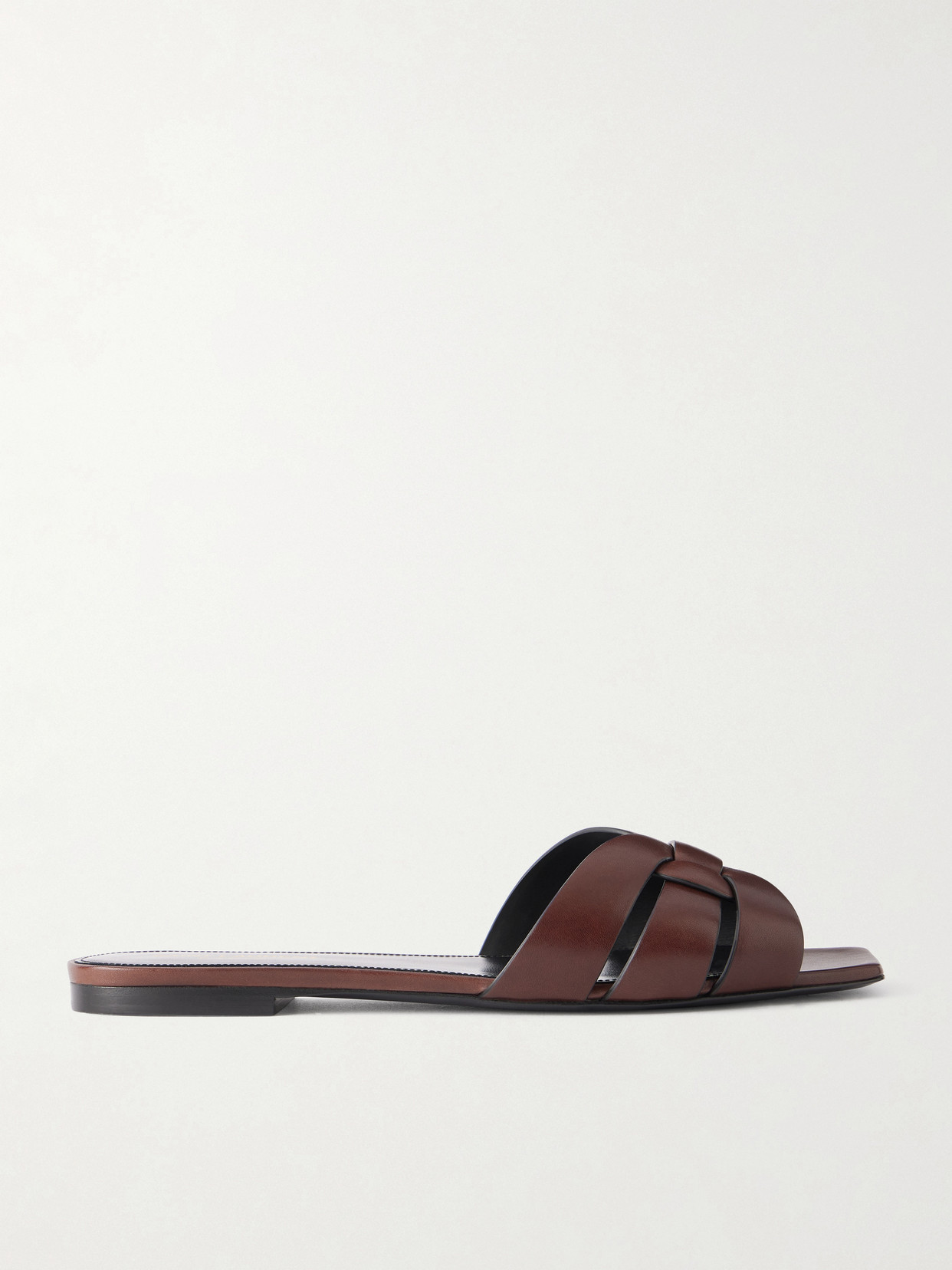 SAINT LAURENT - Tribute Leather Slides - Brown