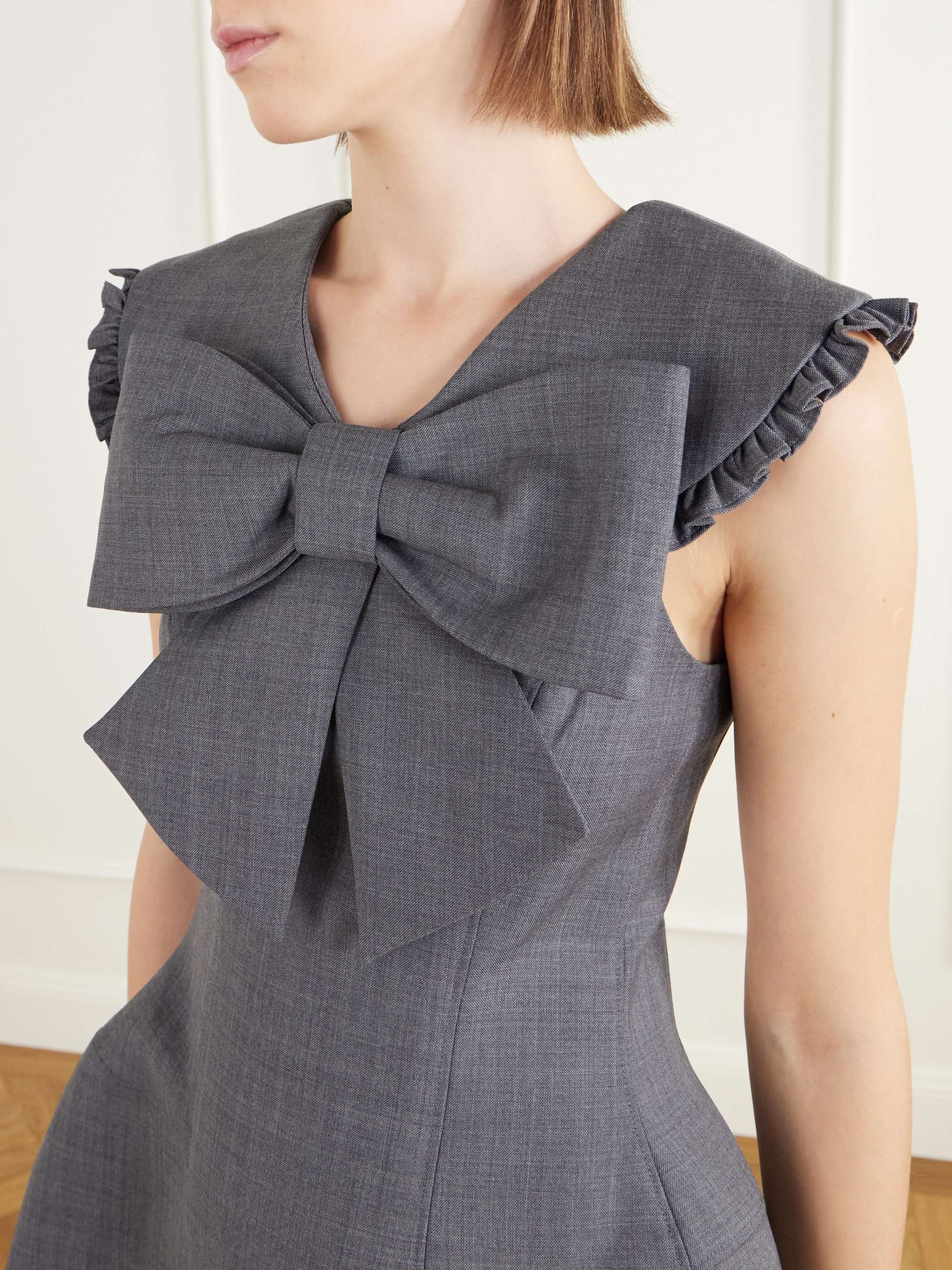 SHUSHU/TONG Bow-detail ruffled twill mini dress | NET-A-PORTER