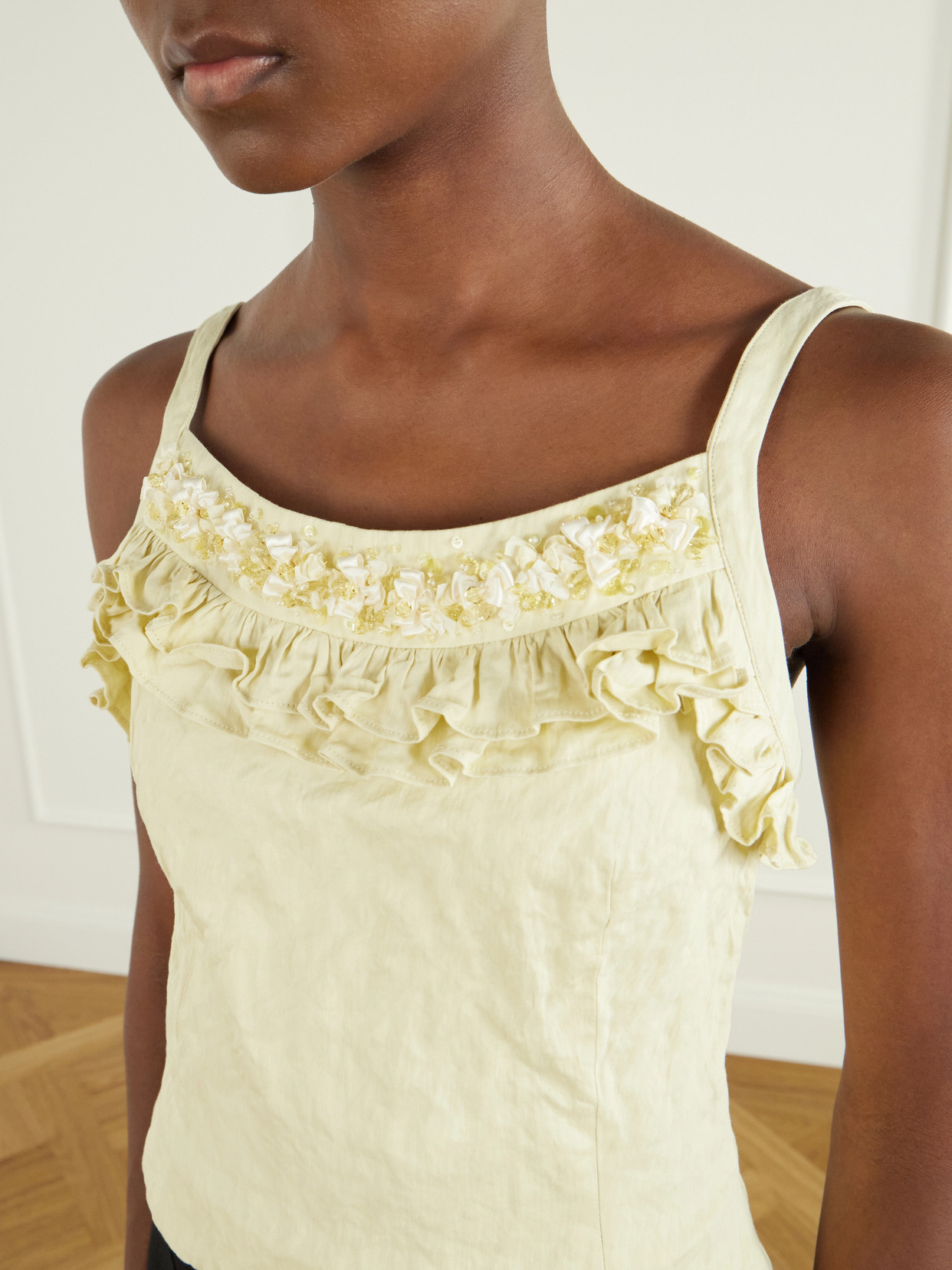 Shushu/Tong - Cami Embellished Ruffled Cotton-Blend Cami
