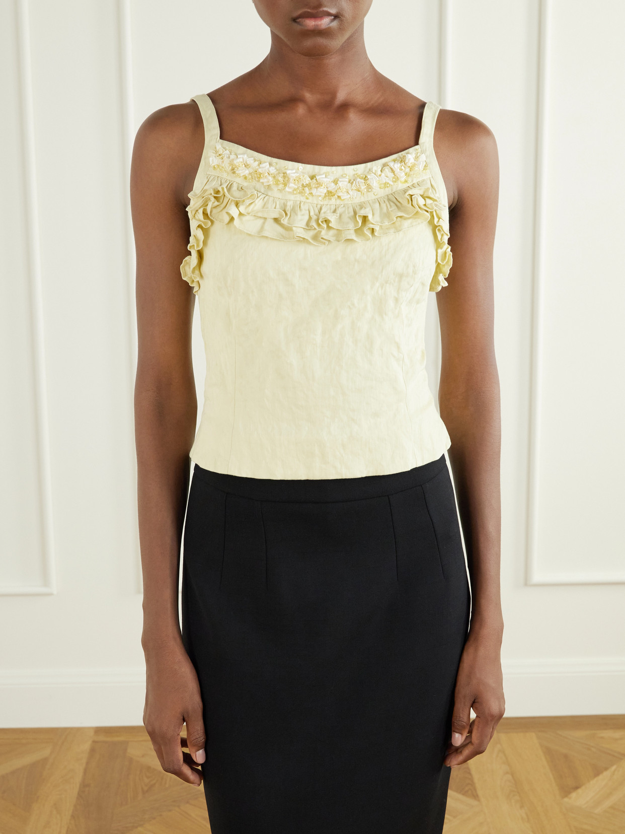 Shushu/Tong - Cami Embellished Ruffled Cotton-Blend Cami