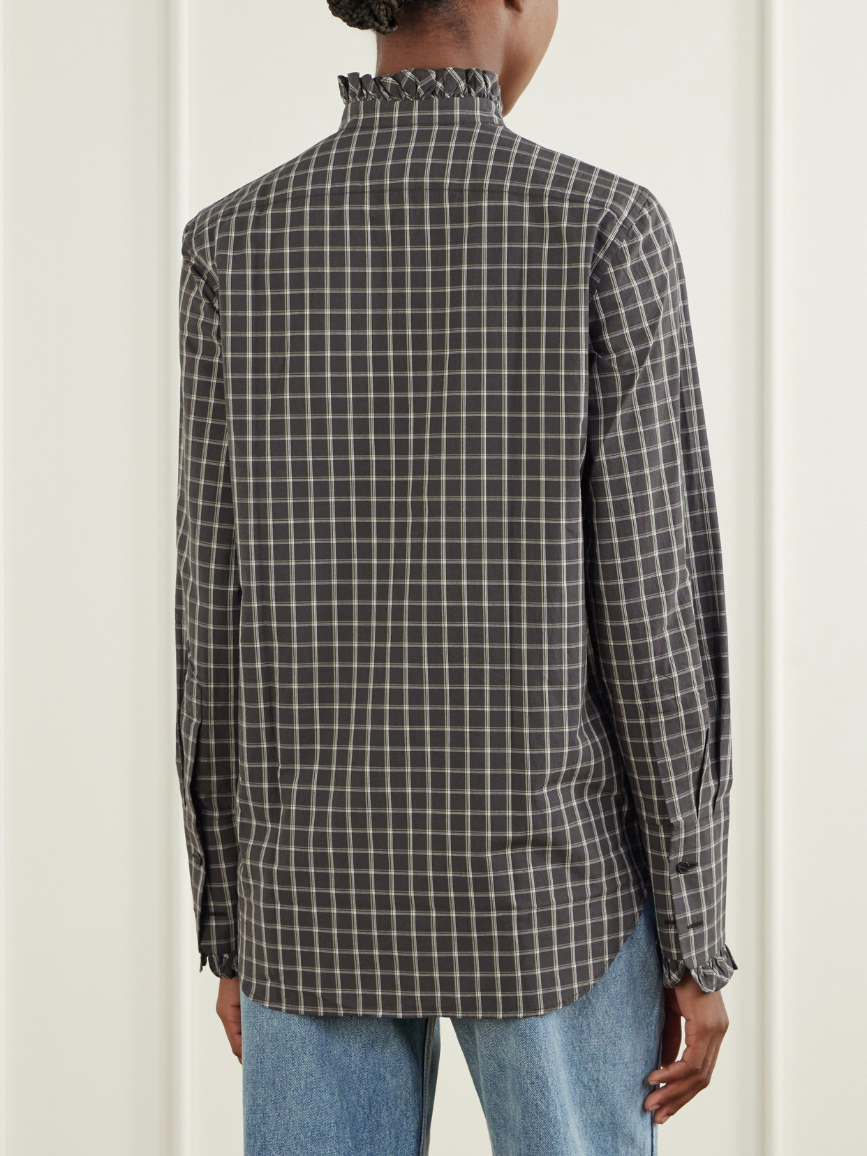Elio Ruffle-Trimmed Checked Cotton Shirt