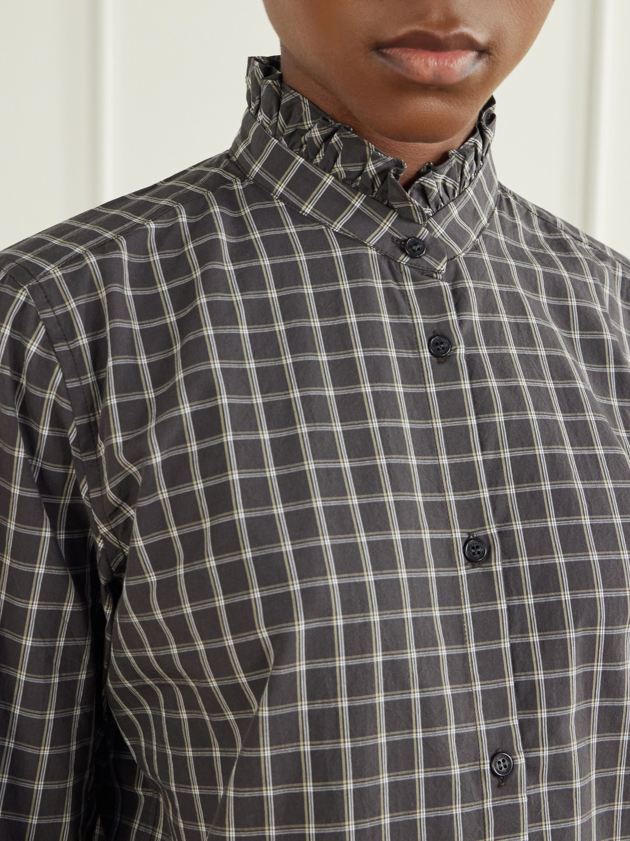 Elio Ruffle-Trimmed Checked Cotton Shirt
