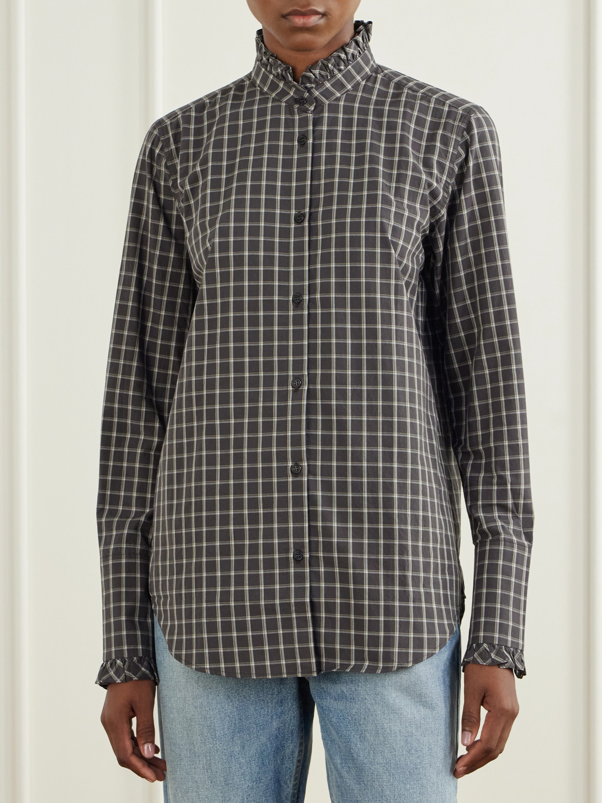 Elio Ruffle-Trimmed Checked Cotton Shirt