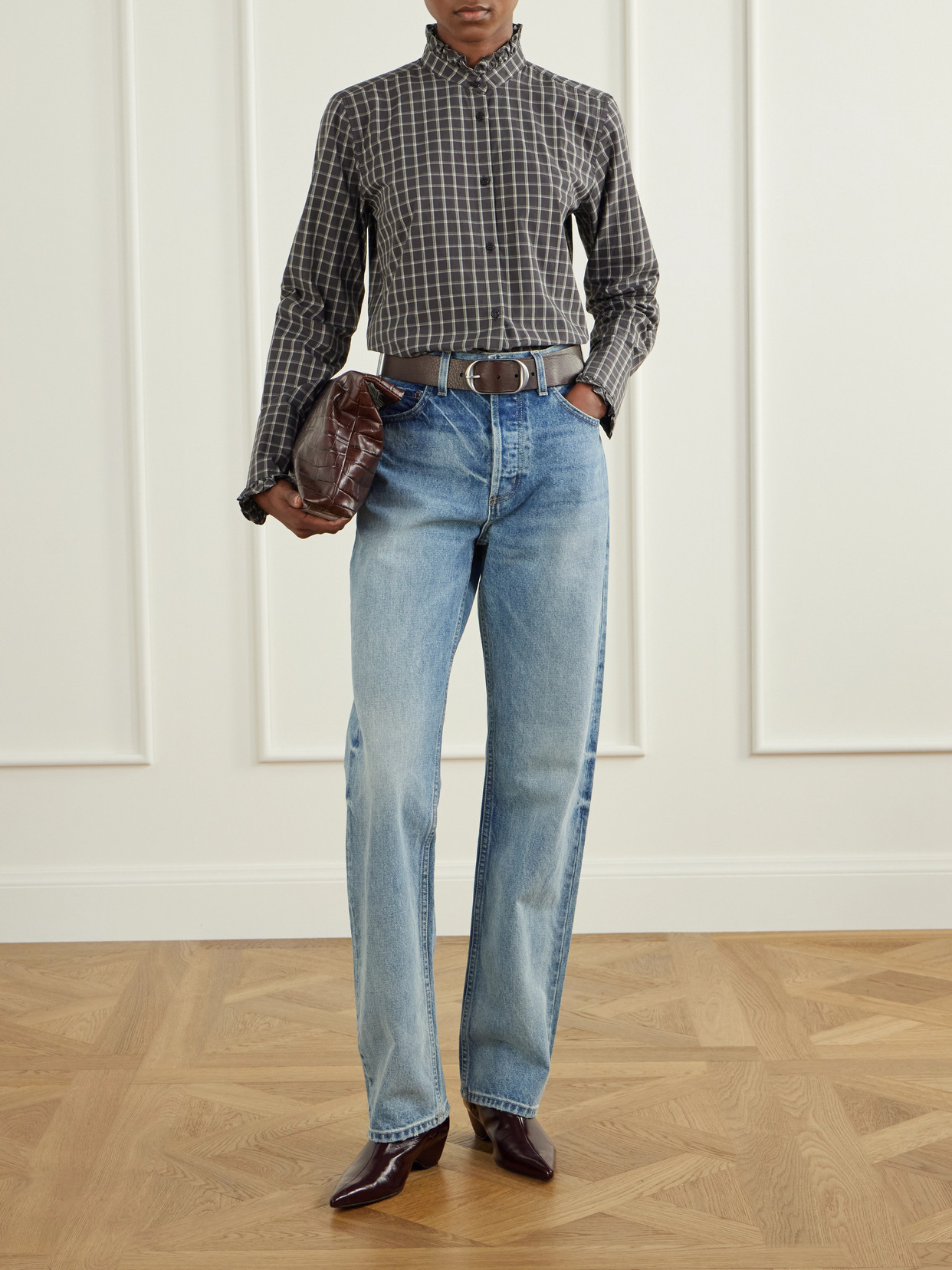 Elio Ruffle-Trimmed Checked Cotton Shirt