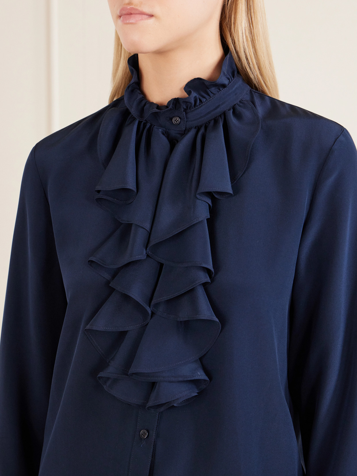 Lily Ruffled Silk-Satin Blouse
