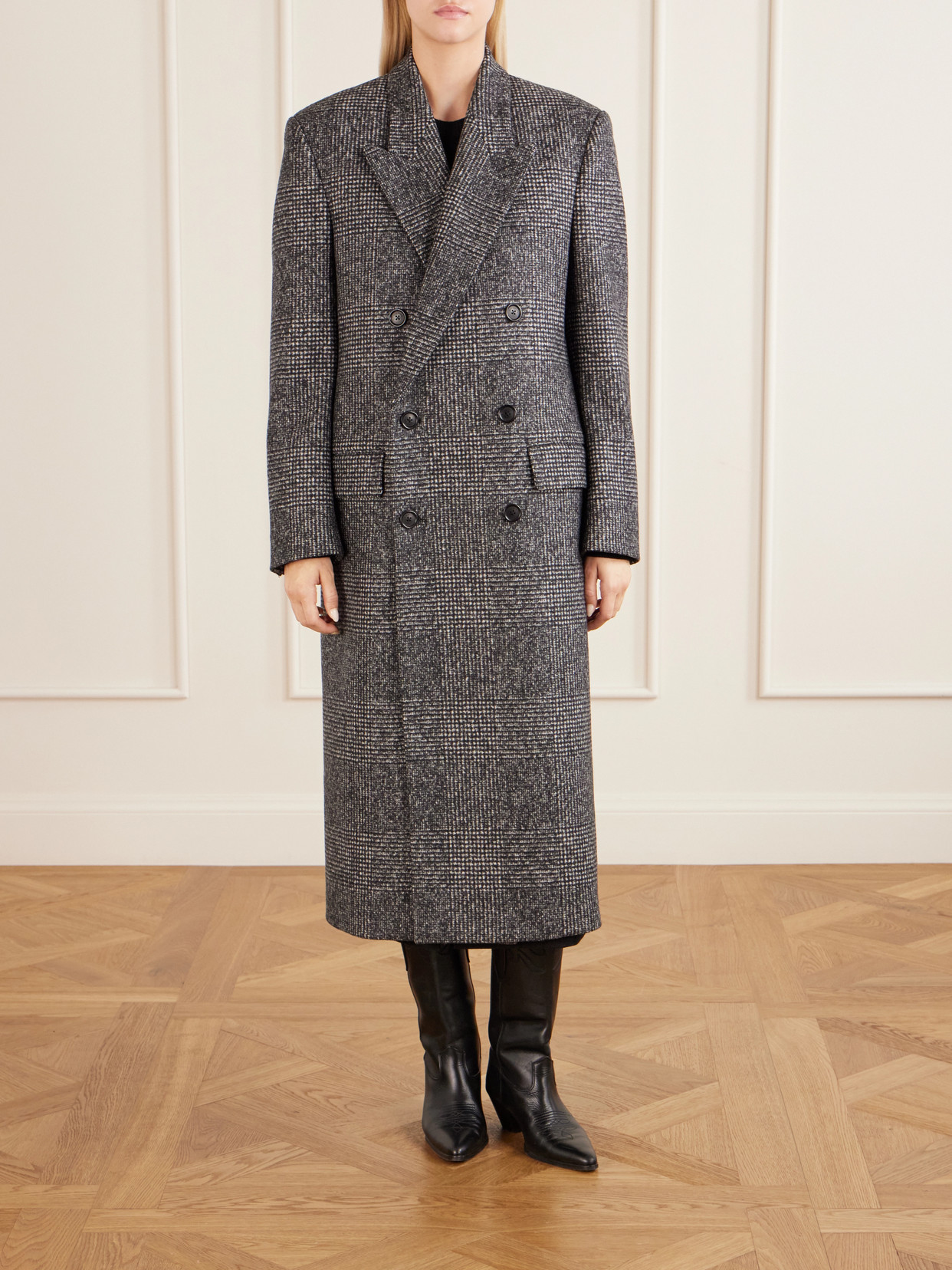 Edmond Double-Breasted Checked Wool-Blend Coat