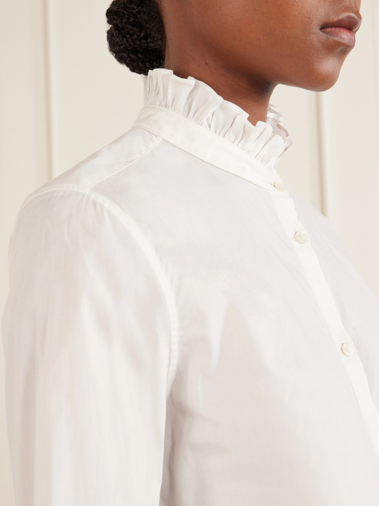 Elio Ruffle-Trimmed Cotton-Poplin Shirt