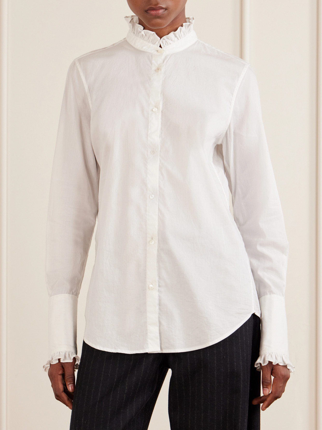 Elio Ruffle-Trimmed Cotton-Poplin Shirt