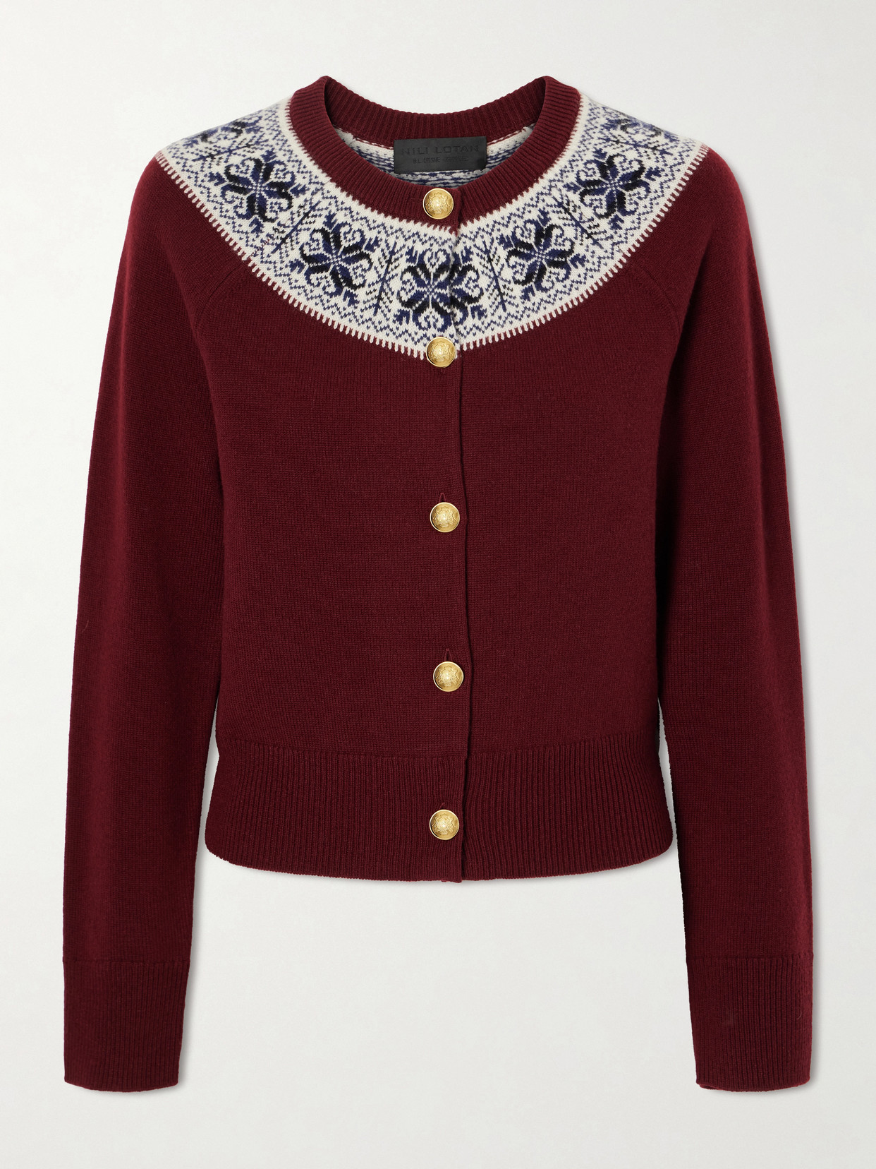 Nili Lotan Josefa Fair Isle Cashmere Cardigan In Burgundy