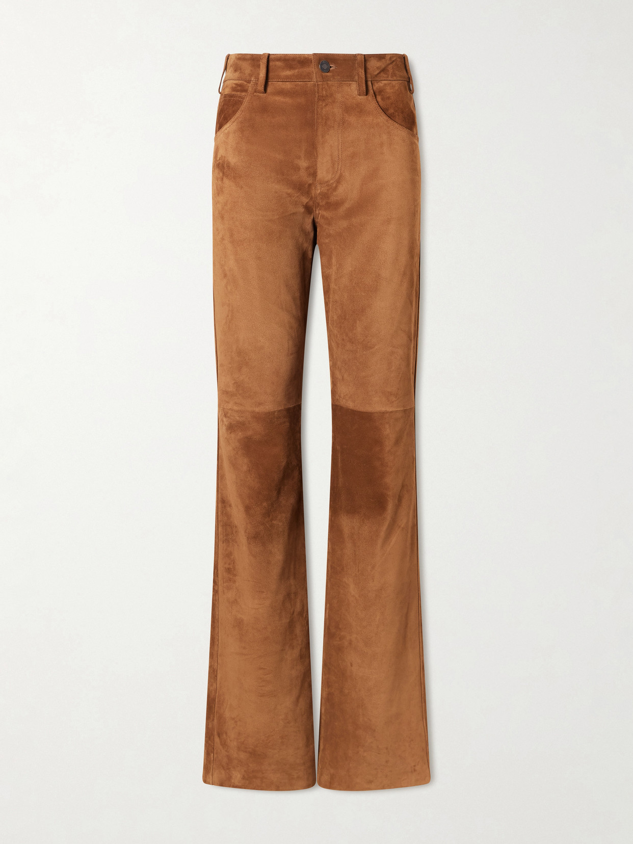 Nili Lotan Joan Suede Straight-leg Pants In Brown