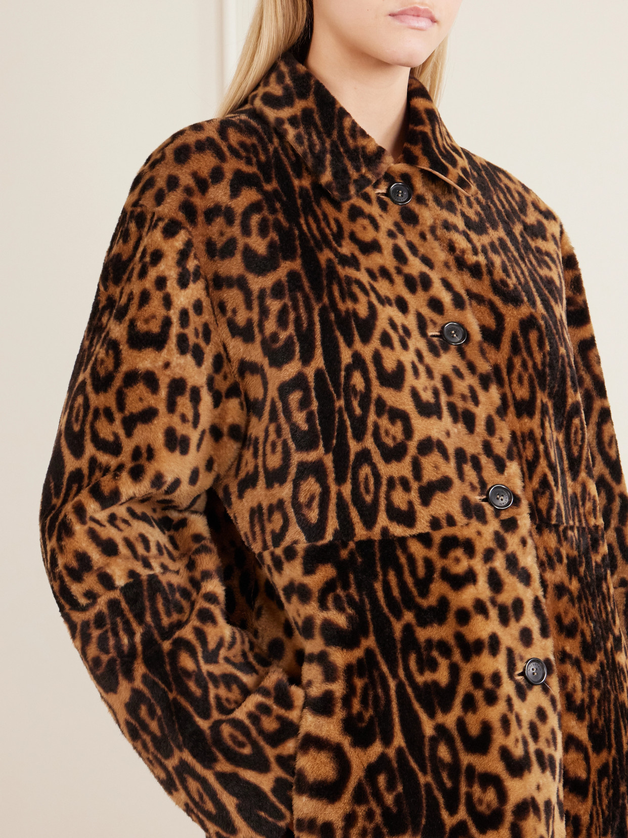 Davelle Leopard-Print Plush Coat