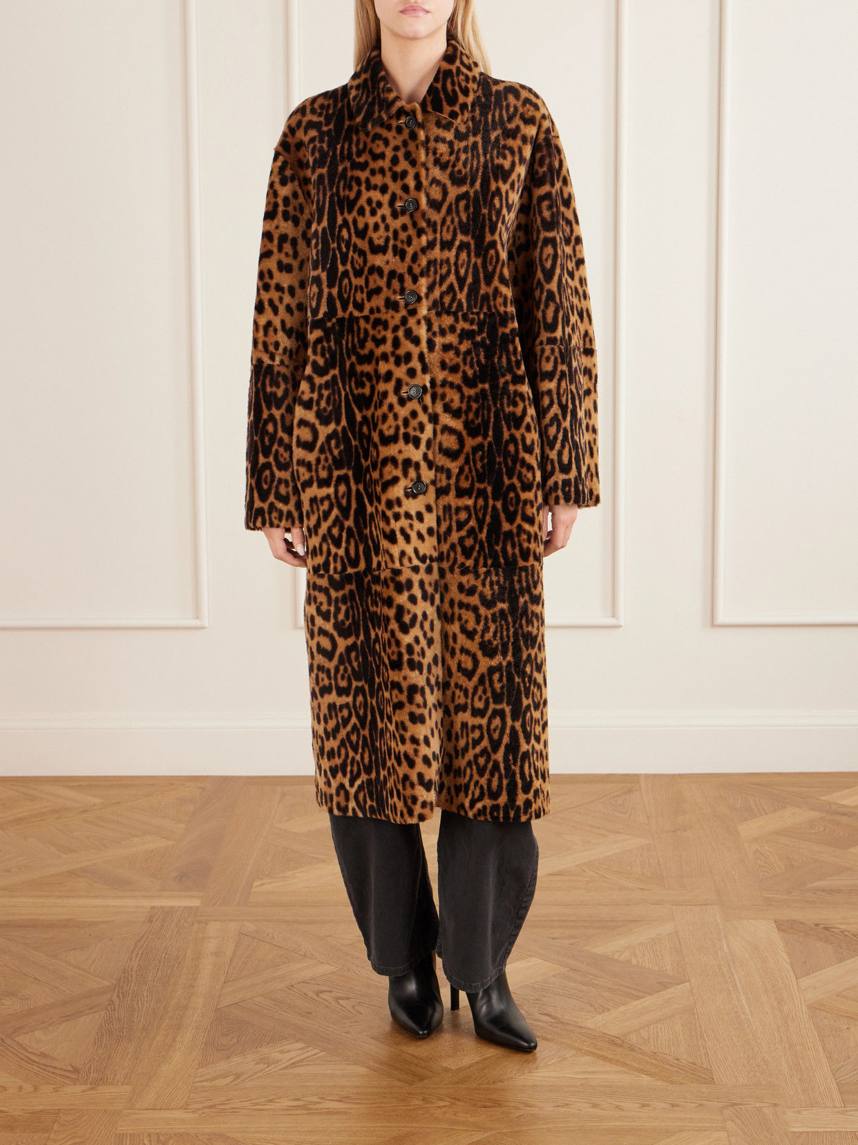 Davelle Leopard-Print Plush Coat