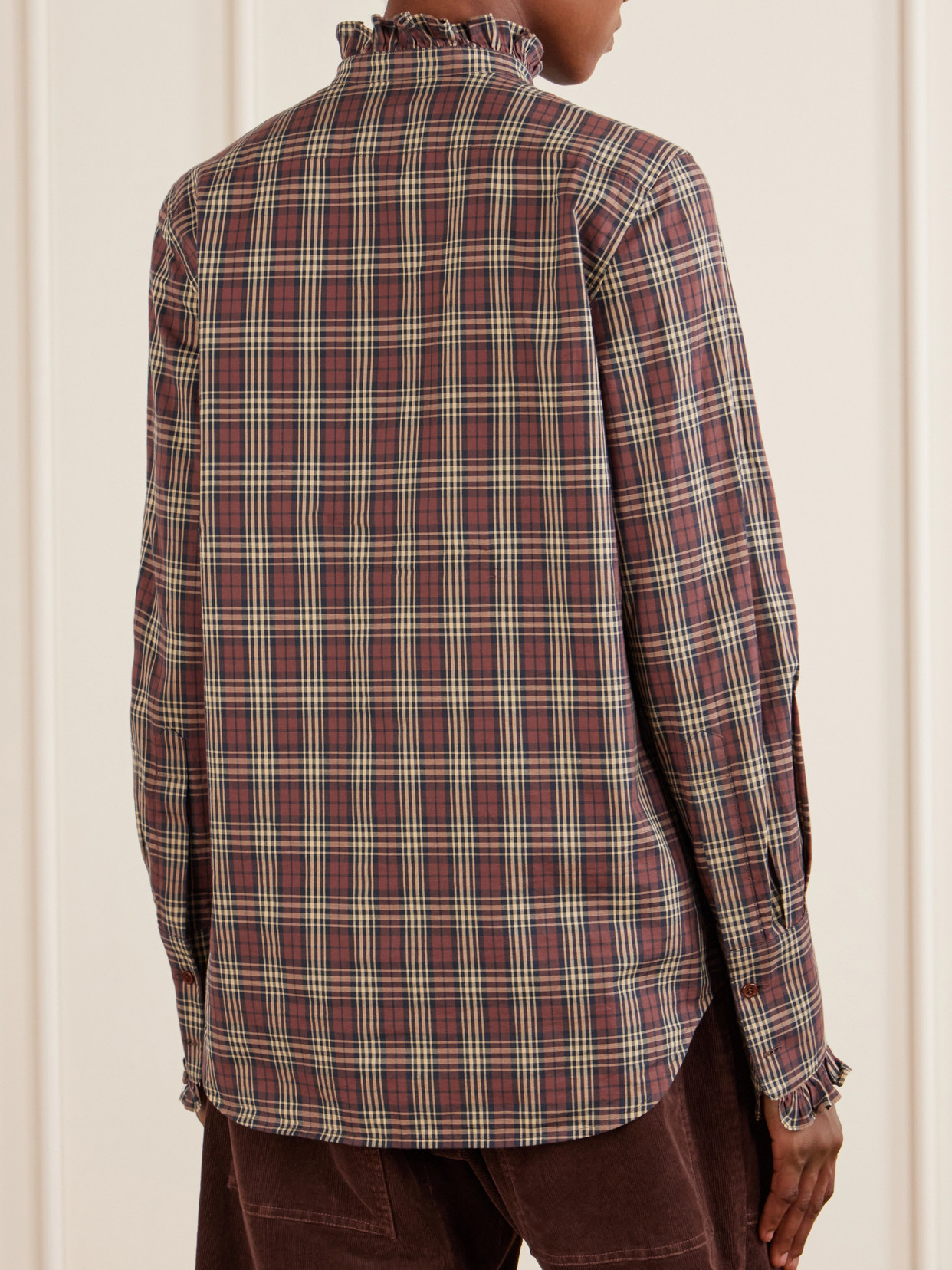 Elio Ruffle-Trimmed Checked Cotton Shirt