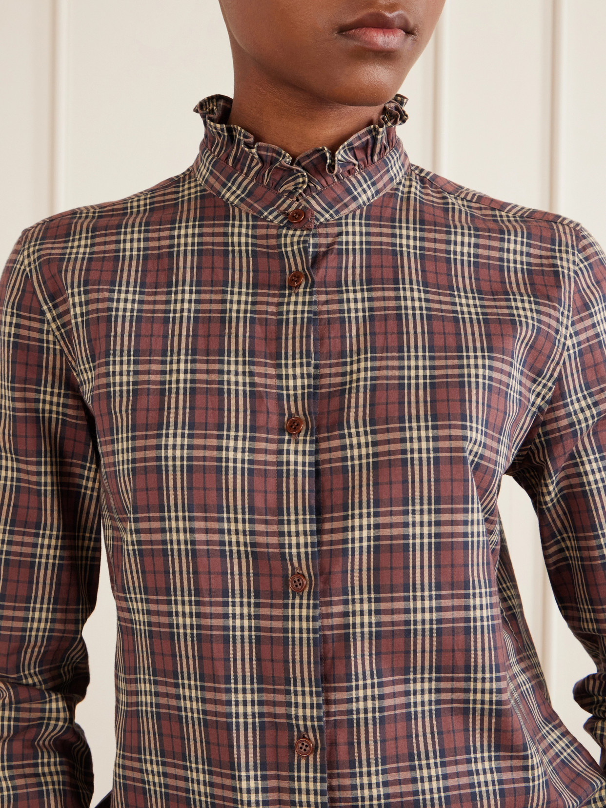 Elio Ruffle-Trimmed Checked Cotton Shirt