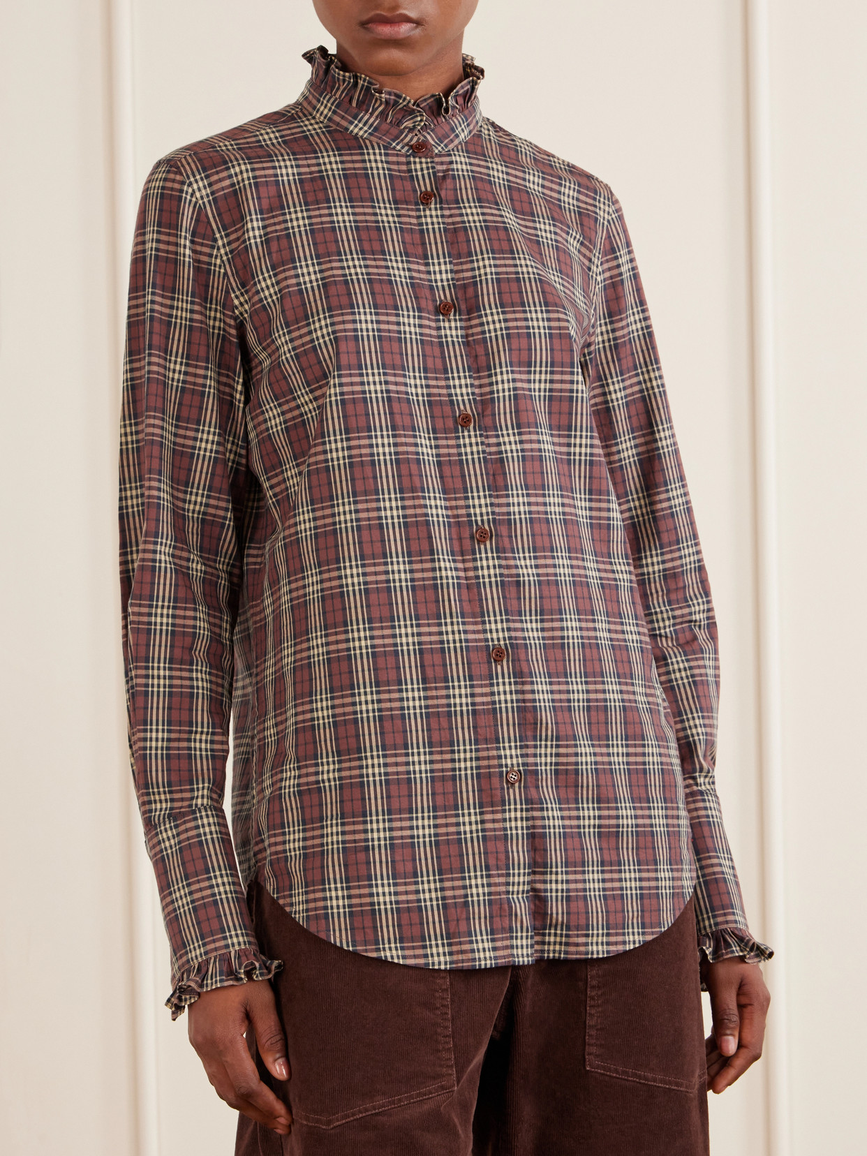 Elio Ruffle-Trimmed Checked Cotton Shirt