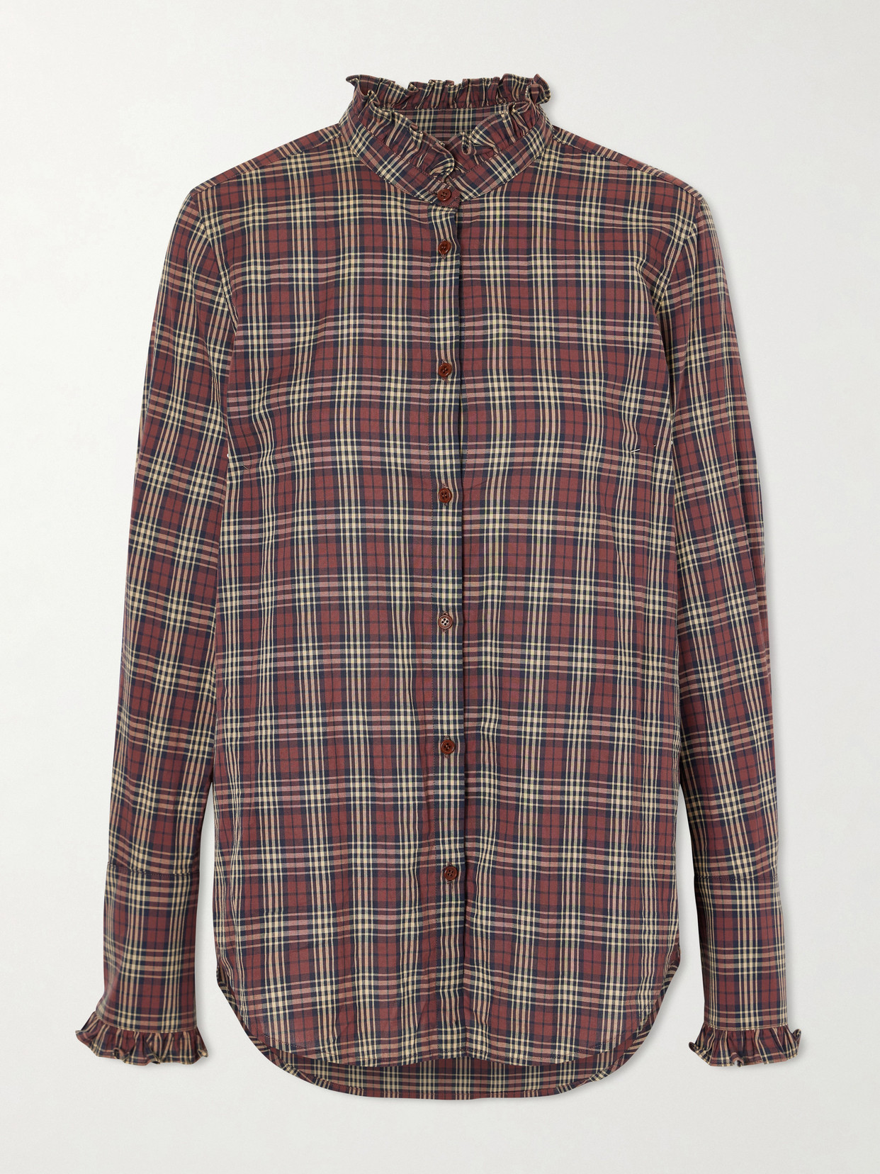 Elio Ruffle-Trimmed Checked Cotton Shirt