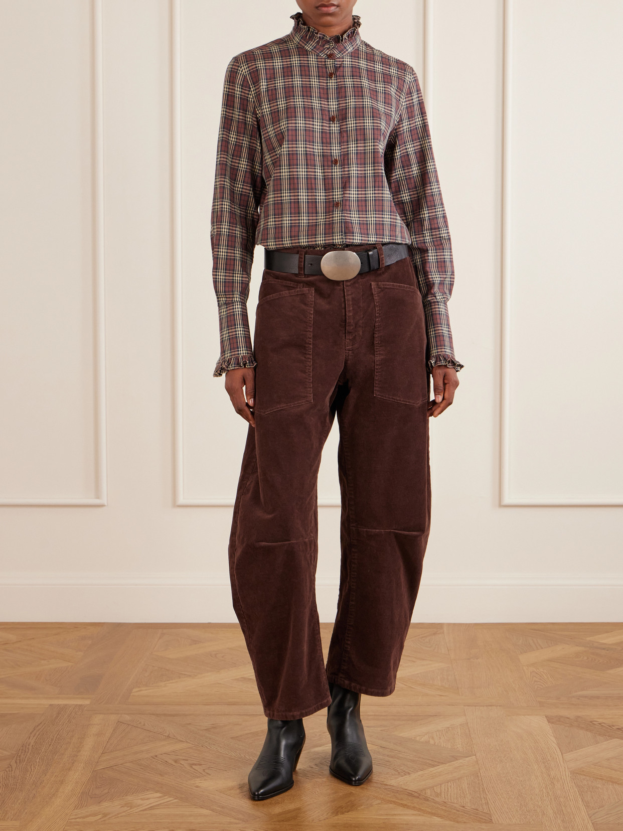 Elio Ruffle-Trimmed Checked Cotton Shirt