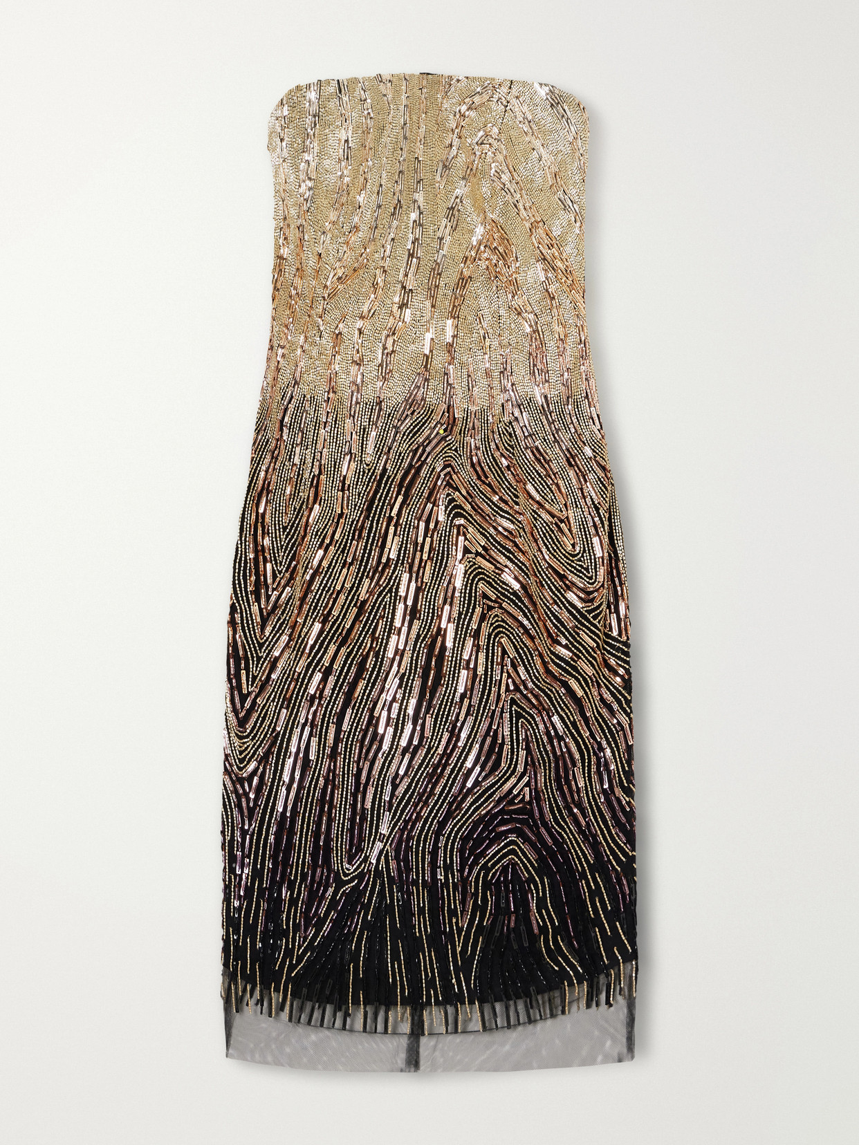 Oscar De La Renta Strapless Bead And Sequin-embellished Tulle Midi Dress In Gold