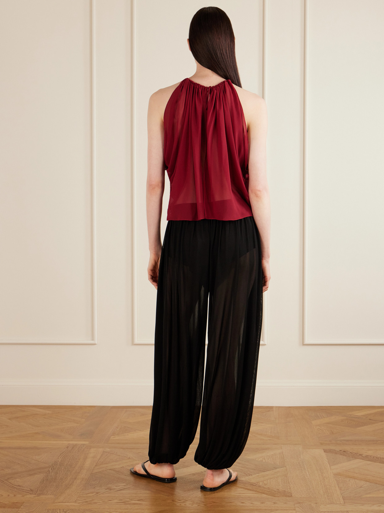 Reysa Ruched Silk-Crepe Top