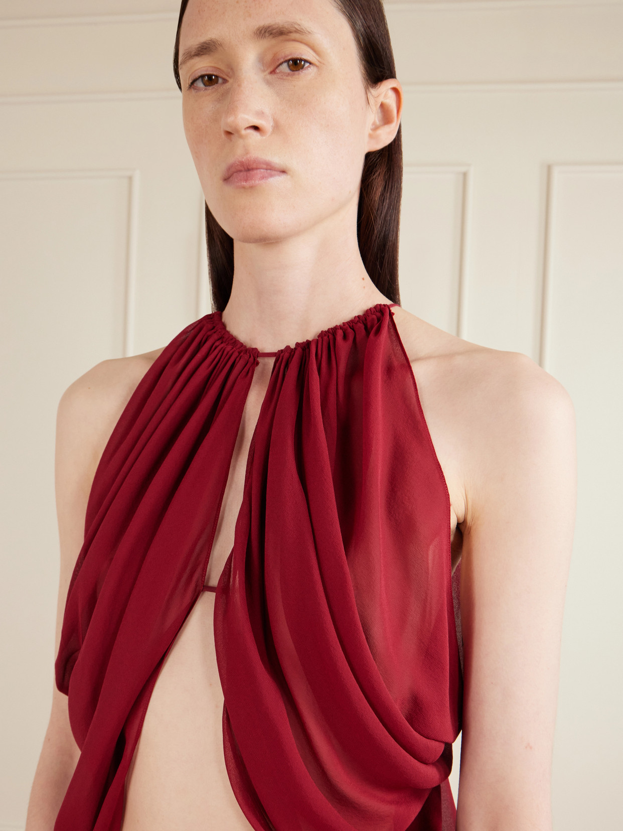 Reysa Ruched Silk-Crepe Top