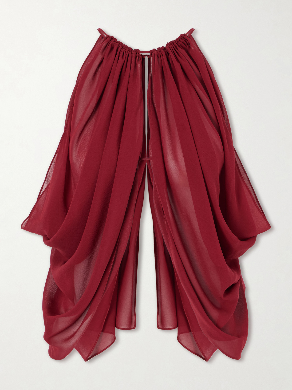 Aflalo Reysa Ruched Silk-crepe Top In Burgundy