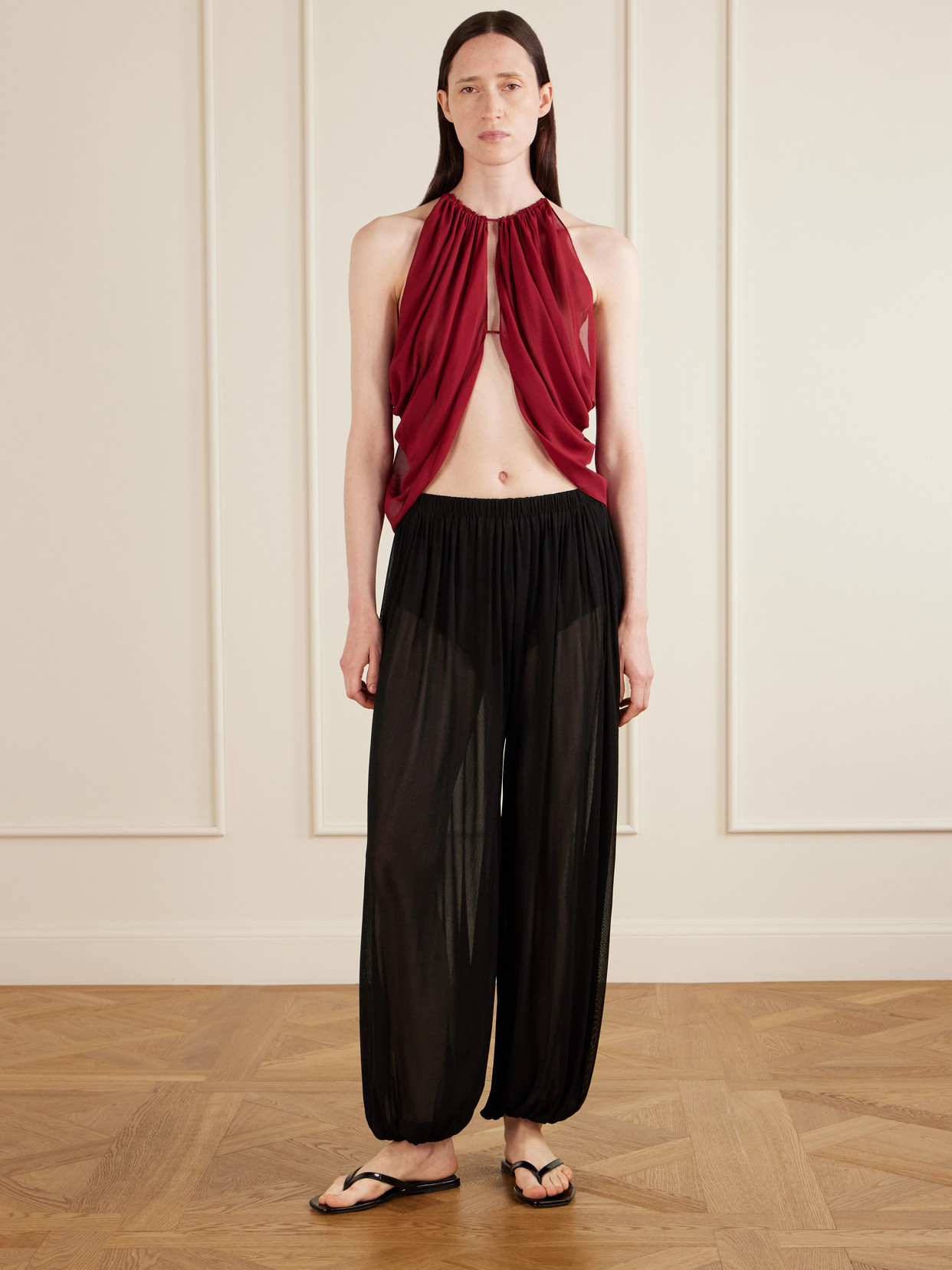 Reysa Ruched Silk-Crepe Top