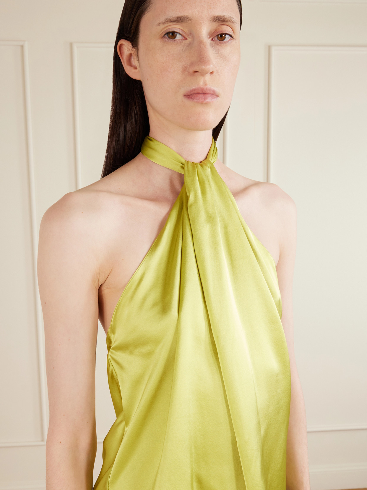 Safira Silk-Satin Halterneck Top