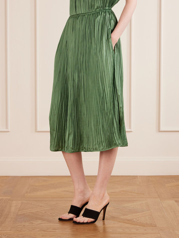 Aflalo Avelline plissé-satin midi skirt