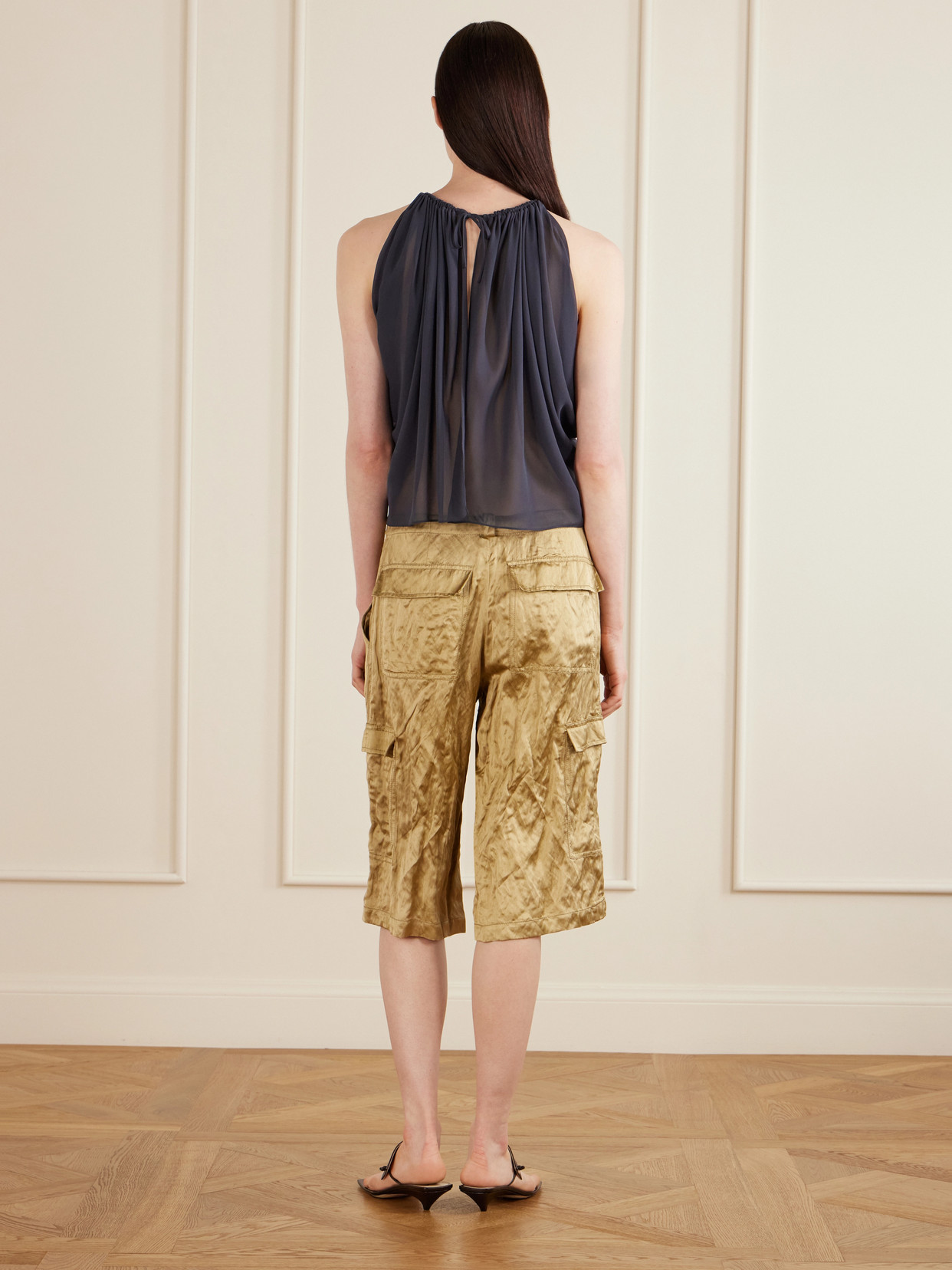 Reysa Gathered Silk-Crepe Top