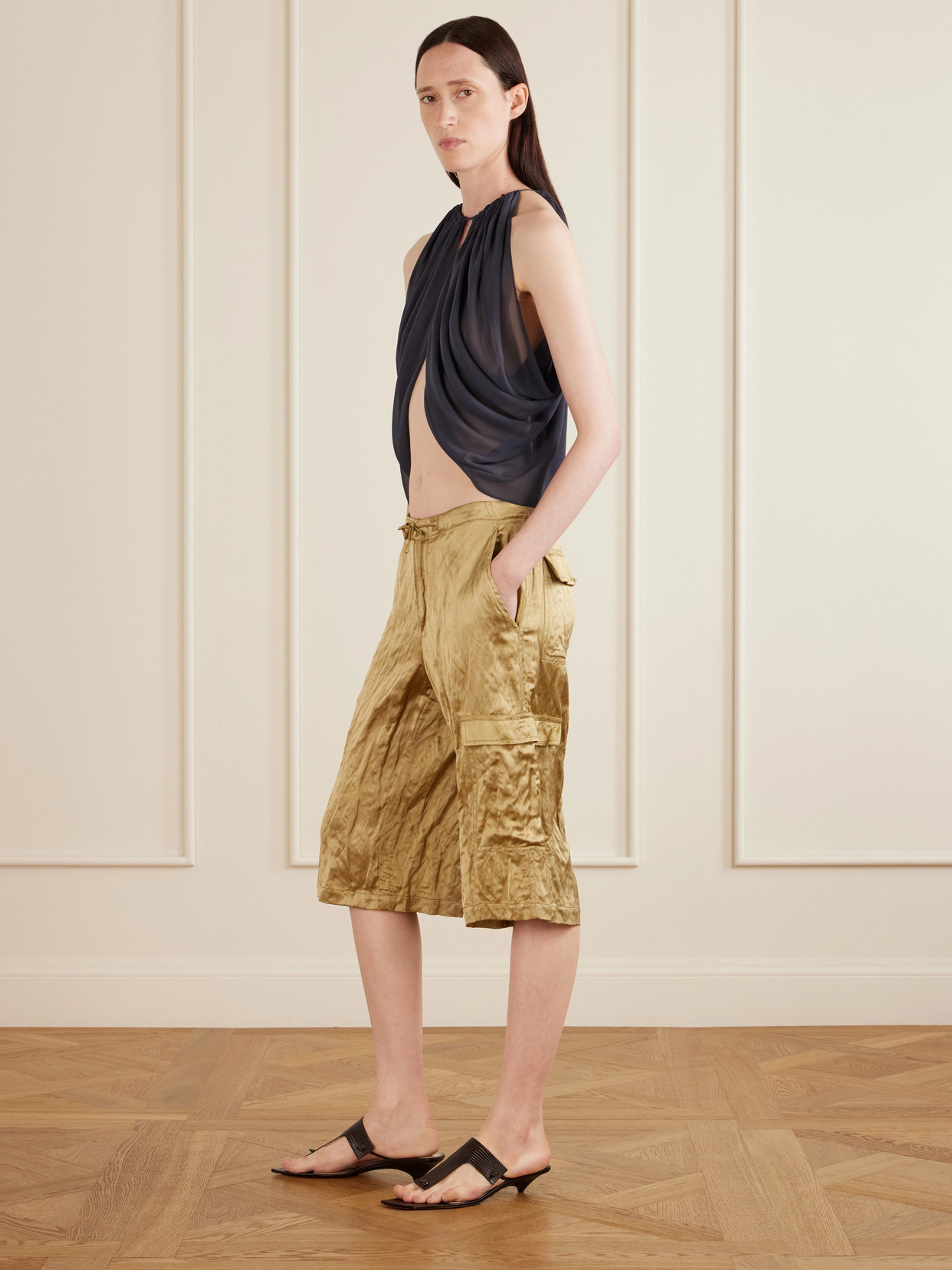 Reysa Gathered Silk-Crepe Top
