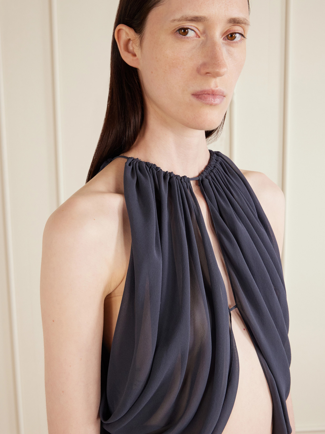 Reysa Gathered Silk-Crepe Top