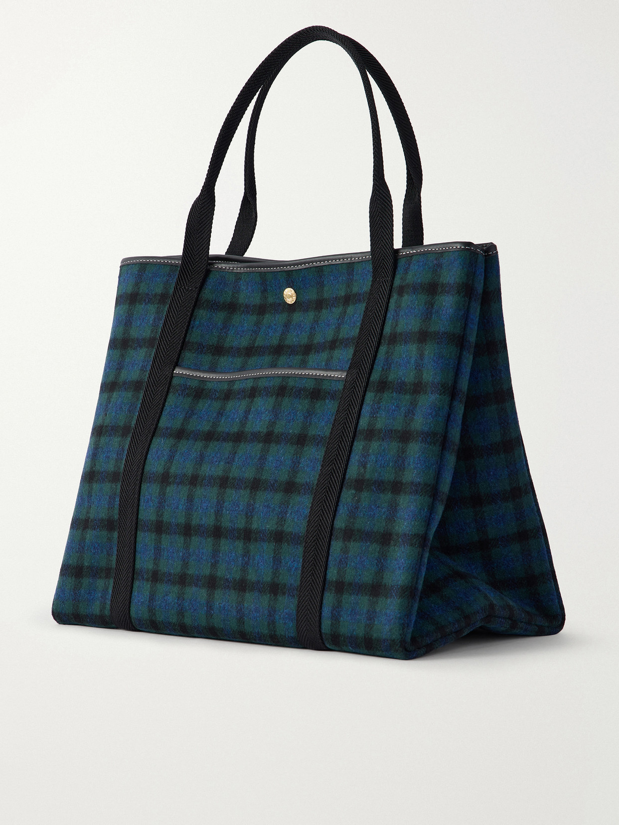 Traversée Large Leather-Trimmed Checked Canvas Tote