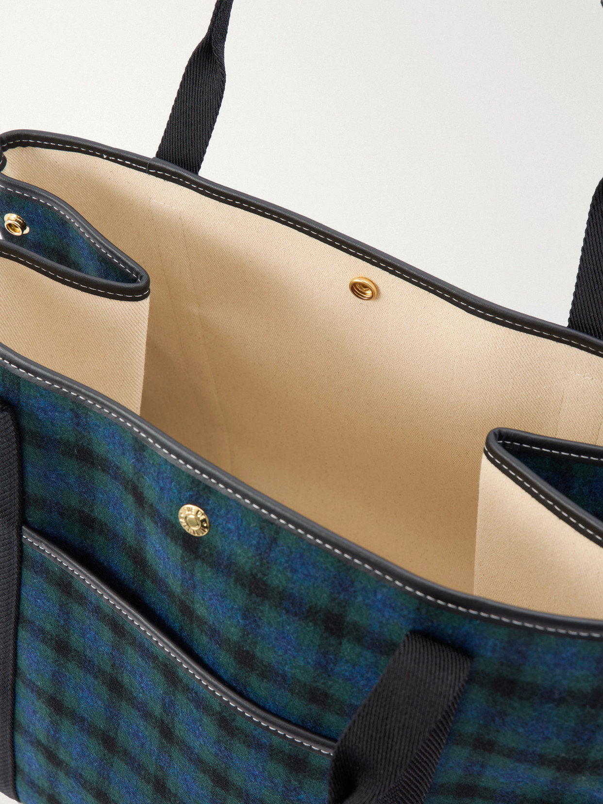 Traversée Large Leather-Trimmed Checked Canvas Tote