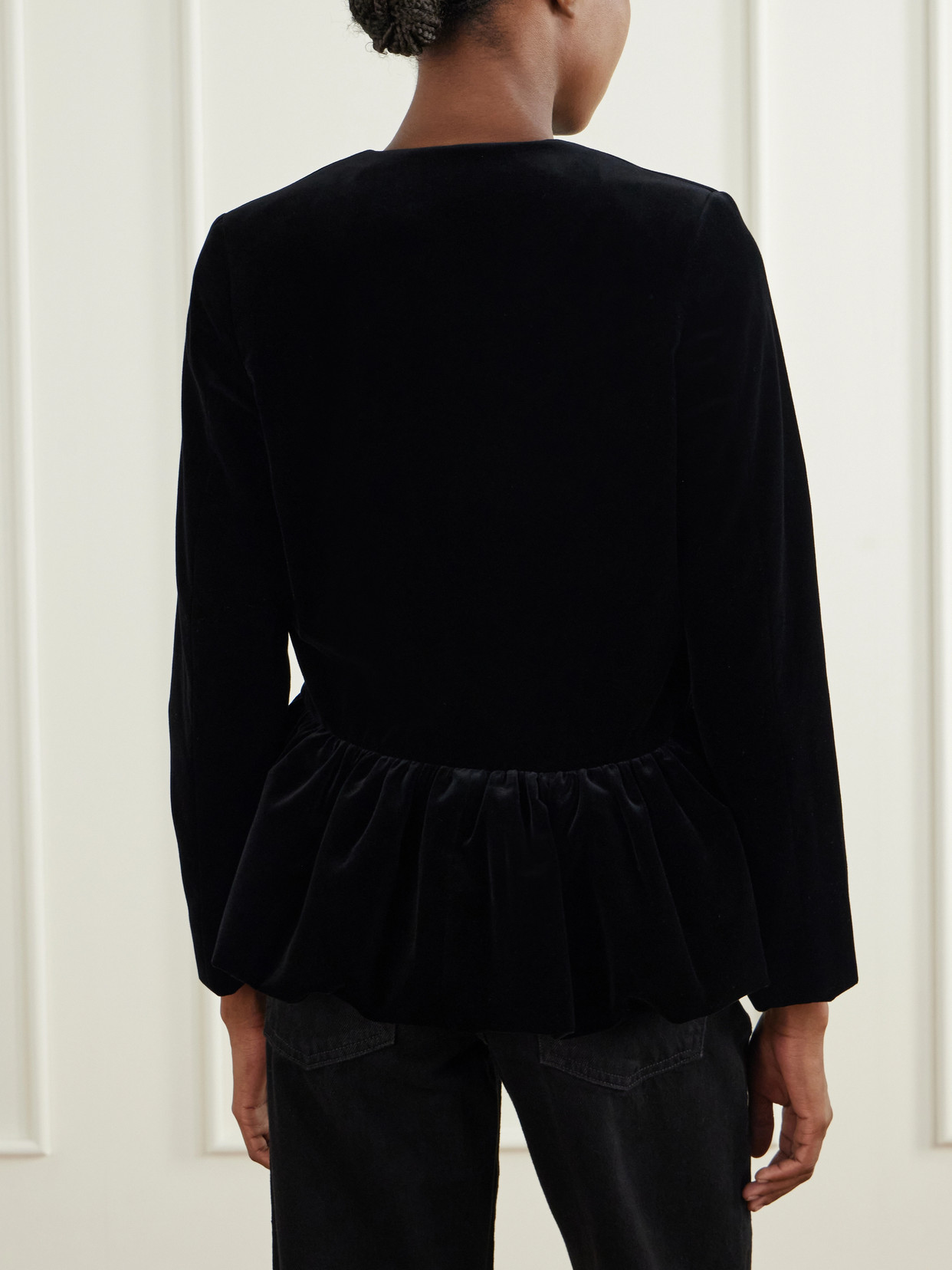 Cotton-Velvet Peplum Jacket