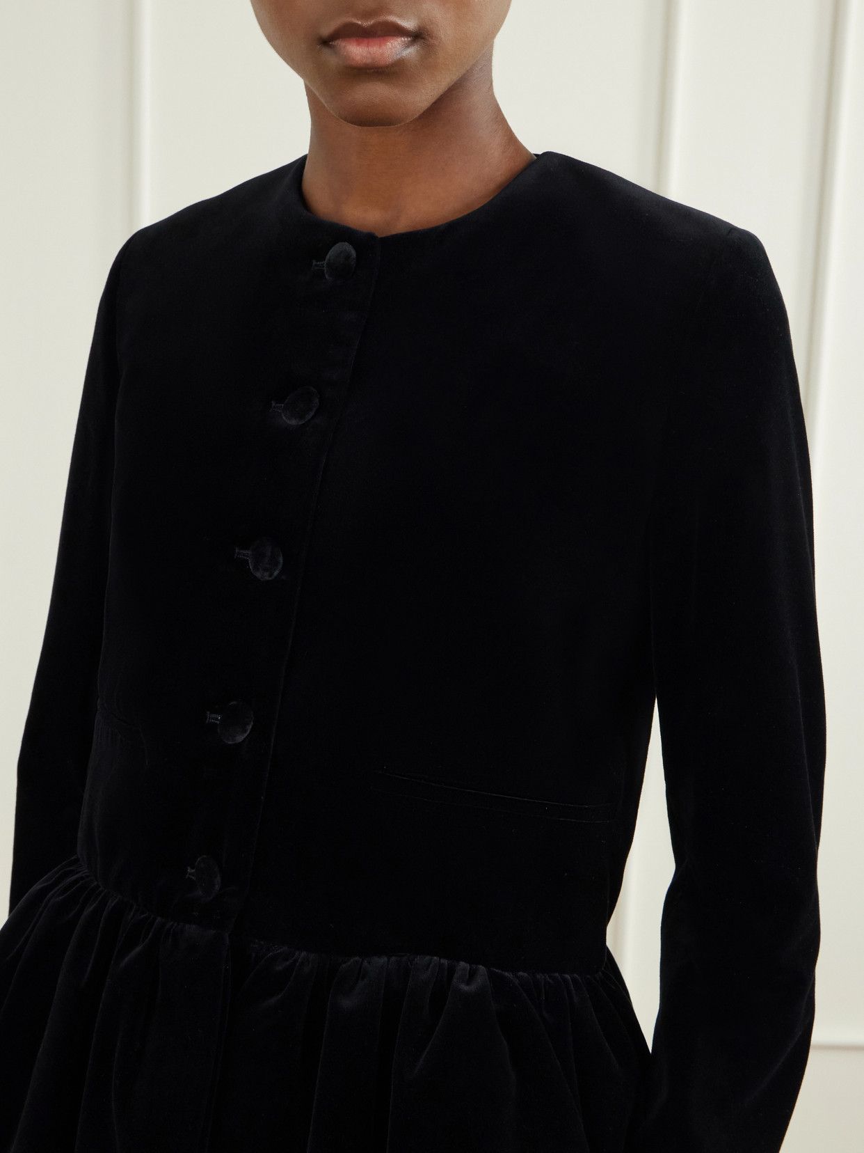 Cotton-Velvet Peplum Jacket
