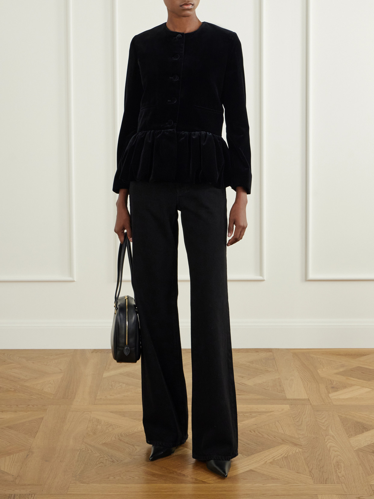 Cotton-Velvet Peplum Jacket
