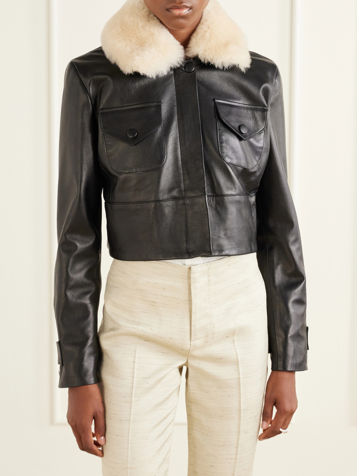 Raja Cropped Shearling-Trimmed Jacket