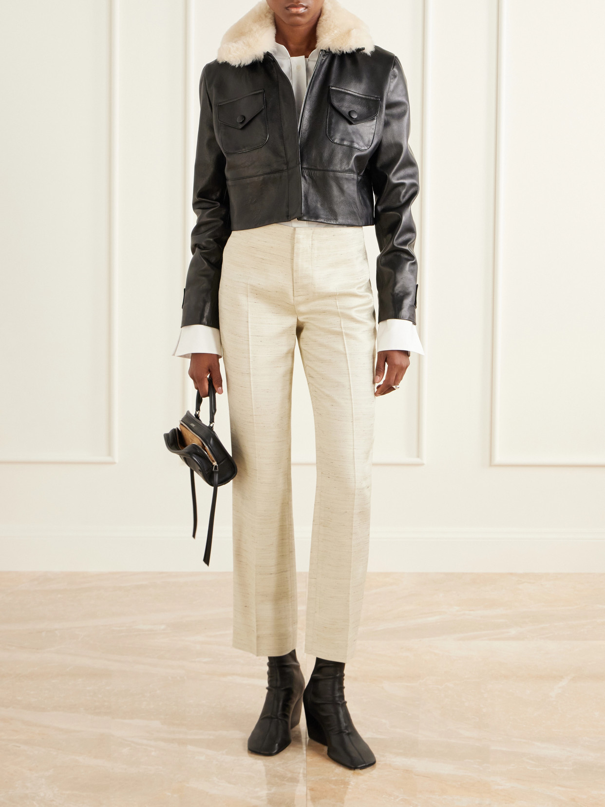 Raja Cropped Shearling-Trimmed Jacket