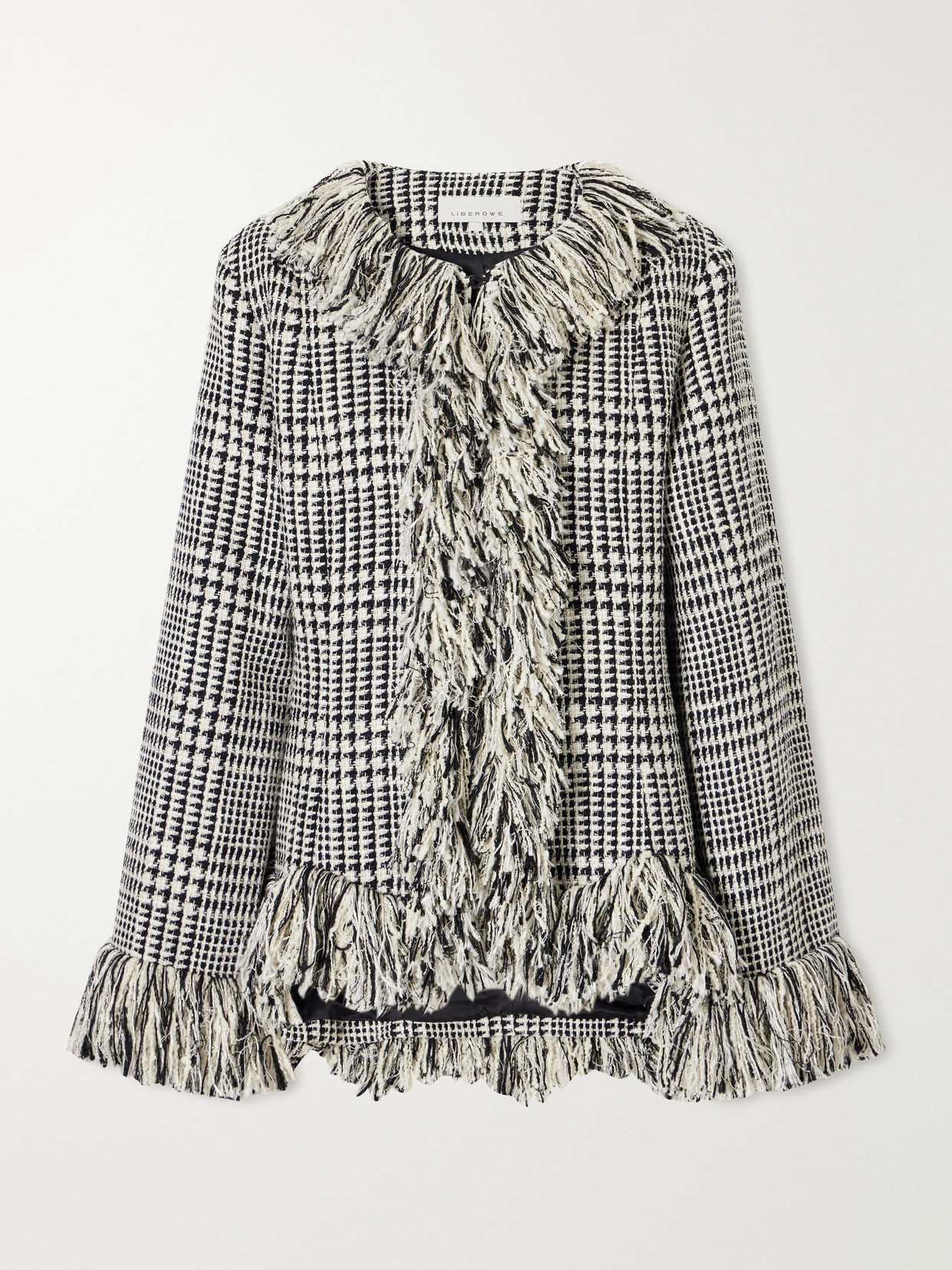 Liberowe Banker Fringed Cotton-blend Tweed Jacket In Black
