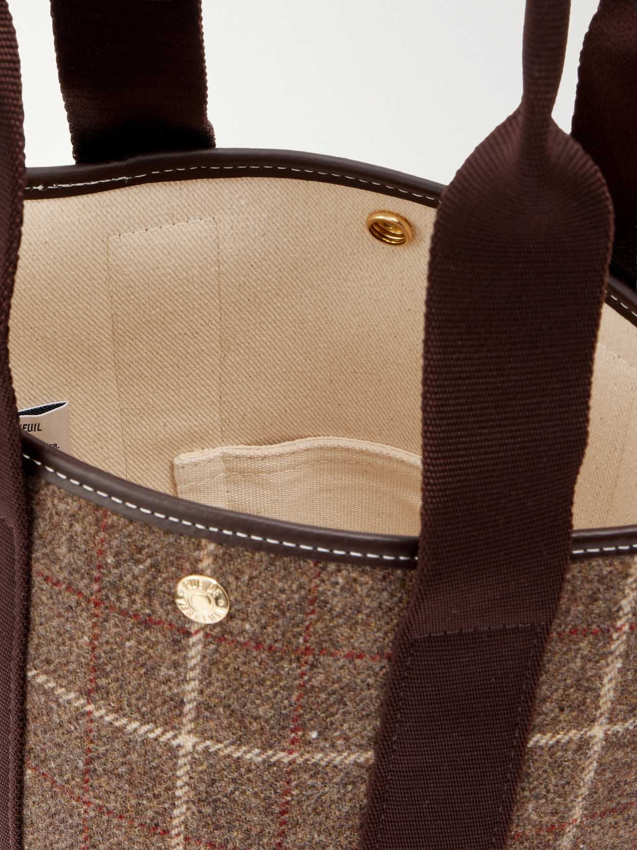 Bucket Checked Webbing And Leather-Trimmed Wool-Tweed Tote