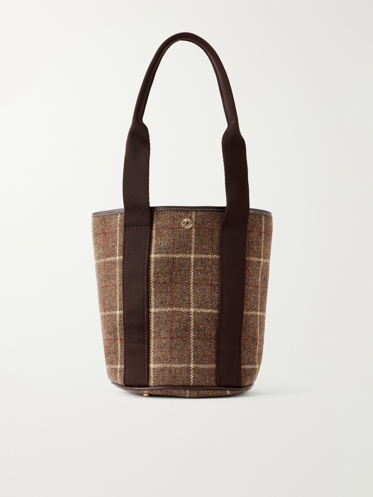 Bucket Checked Webbing And Leather-Trimmed Wool-Tweed Tote