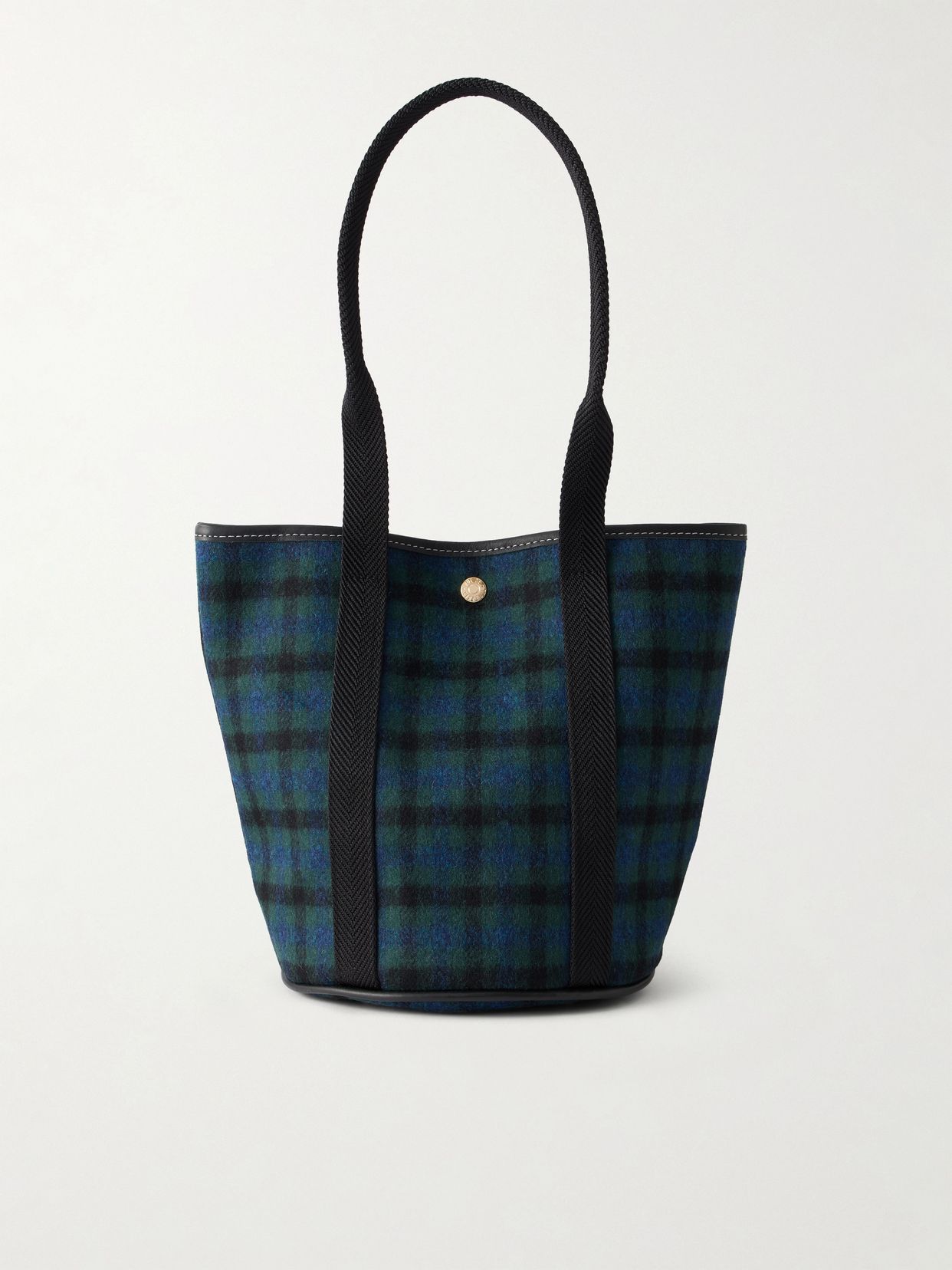 bucket leather and webbing trimmed canvas tote