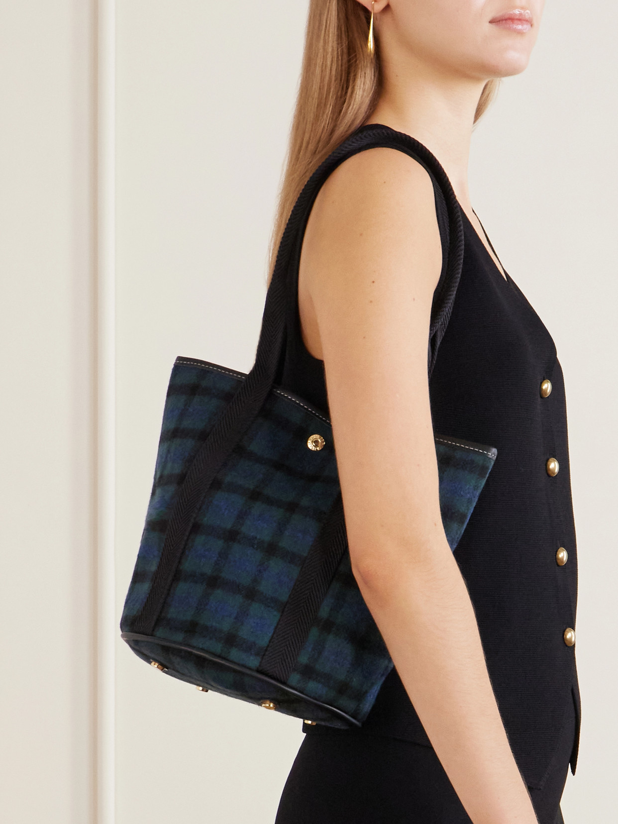 Bucket Leather And Webbing-Trimmed Canvas Tote