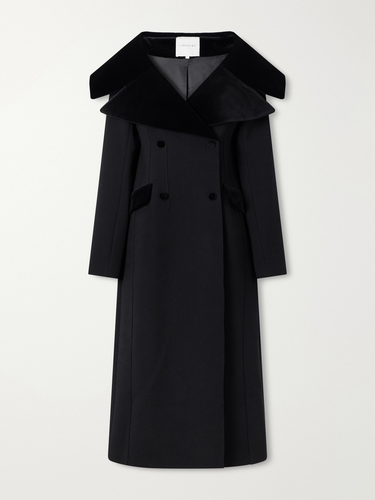 Liberowe Hourglass Double-breasted Wool Velour-trimmed Coat In Black