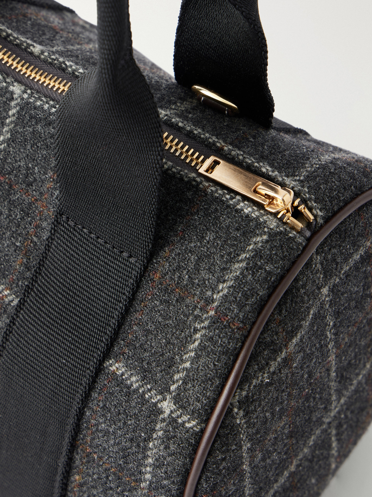 Périple Checked Webbing And Leather-Trimmed Wool-Tweed Tote