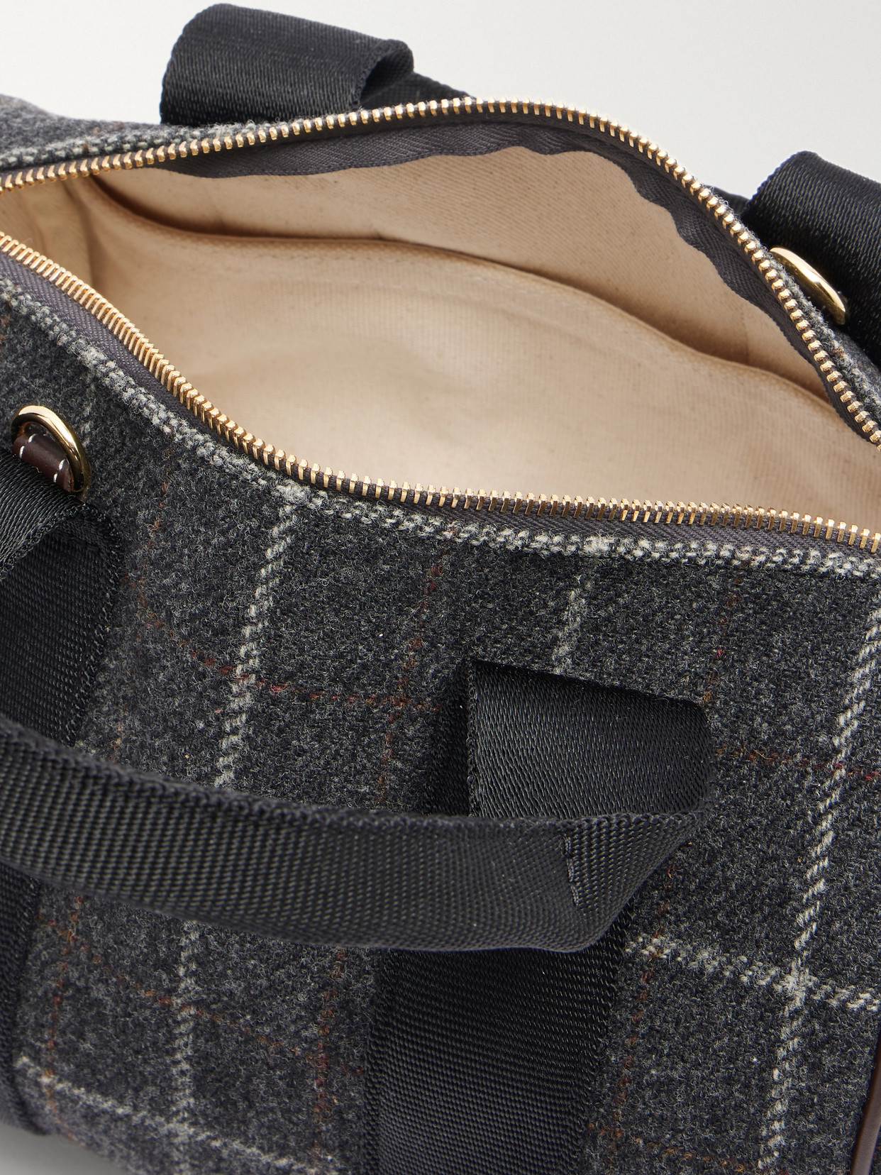 Périple Checked Webbing And Leather-Trimmed Wool-Tweed Tote